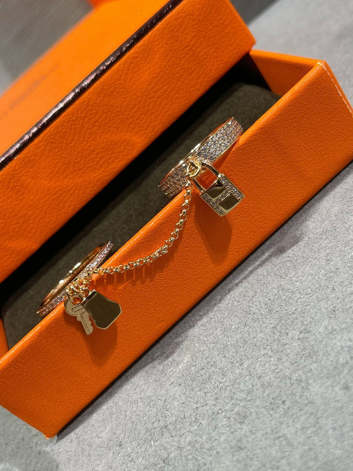 [⭐Miroze]HM KELLY CLOCHETTE DOUBLE RING IN  WITH DIAMONDS