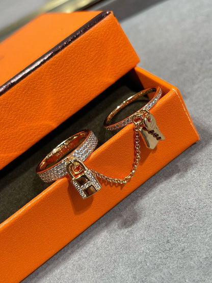 [⭐Miroze]HM KELLY CLOCHETTE DOUBLE RING IN  WITH DIAMONDS