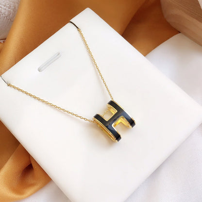 [⭐Miroze]HM CLIC BLACK ENAMEL GOLD NECKLACE