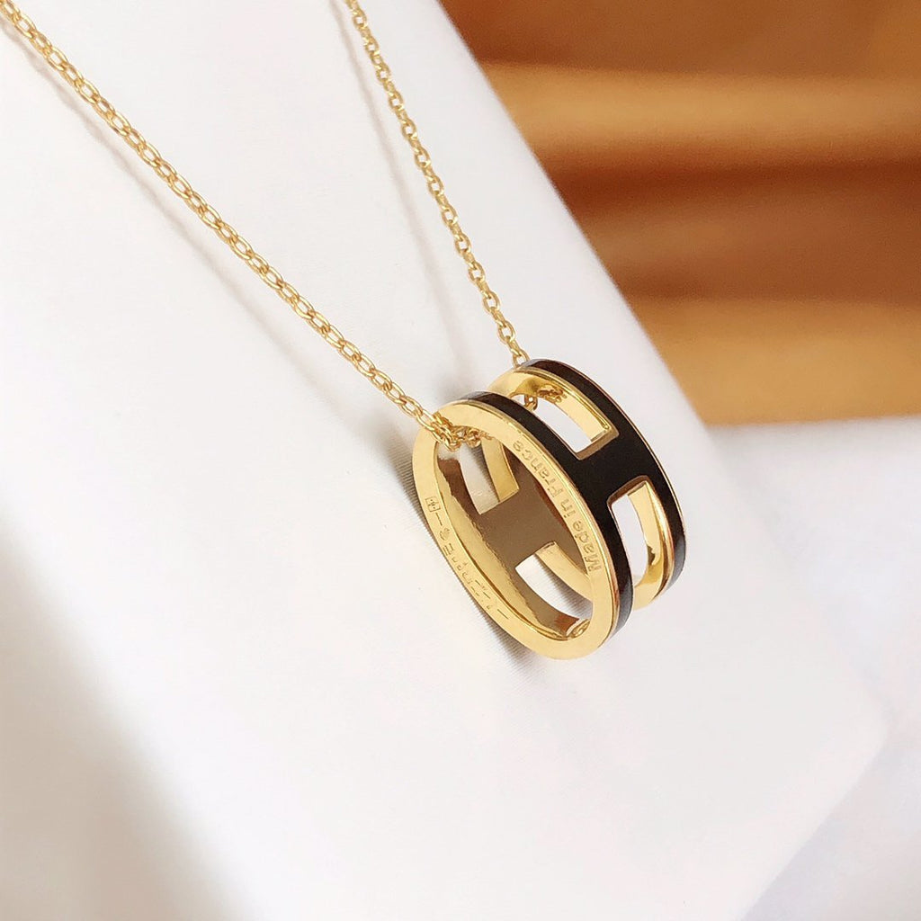 ⭐Miroze HM CLIC BLACK ENAMEL GOLD NECKLACE