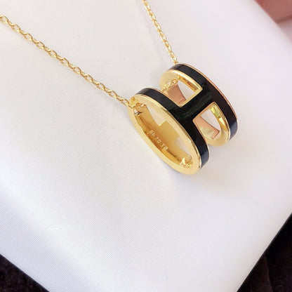 [⭐Miroze]HM CLIC BLACK ENAMEL GOLD NECKLACE