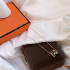 ⭐Miroze HM CLIC BLACK ENAMEL GOLD NECKLACE