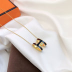 ⭐Miroze HM CLIC BLACK ENAMEL GOLD NECKLACE