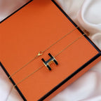 ⭐Miroze HM CLIC BLACK ENAMEL GOLD NECKLACE