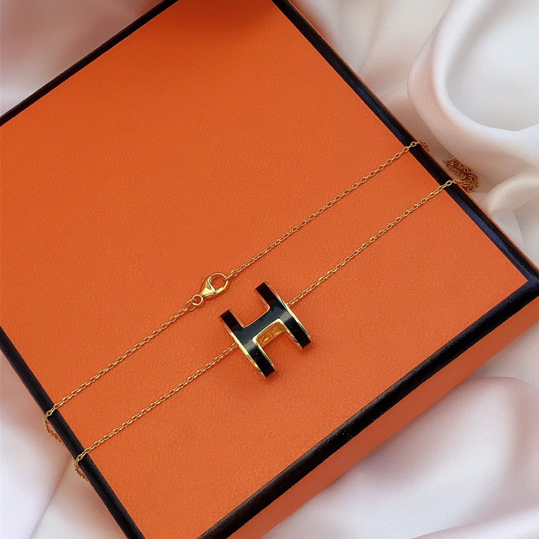 [⭐Miroze]HM CLIC BLACK ENAMEL GOLD NECKLACE