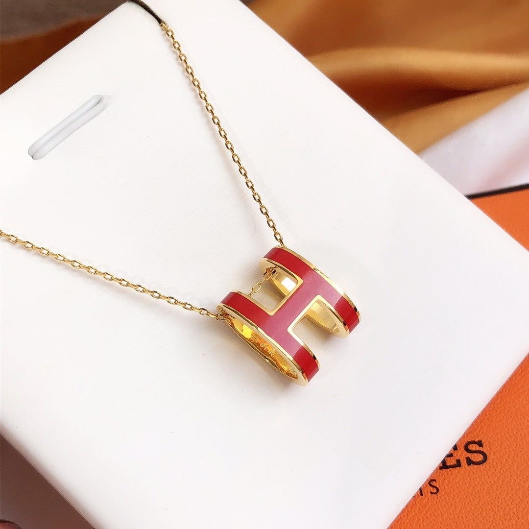 [⭐Miroze]HM CLIC RED ENAMEL GOLD NECKLACE