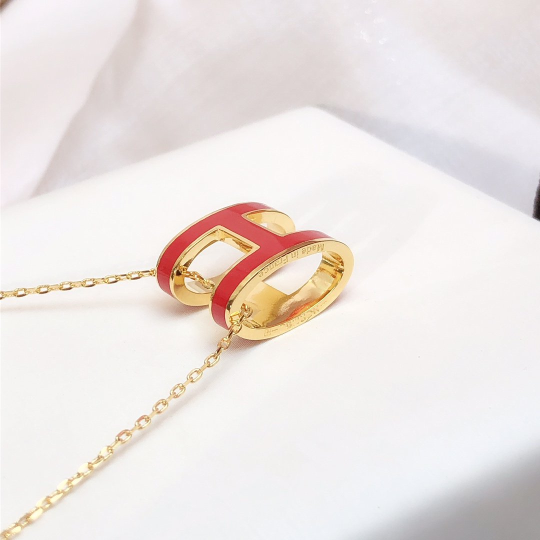 ⭐Miroze HM CLIC RED ENAMEL GOLD NECKLACE
