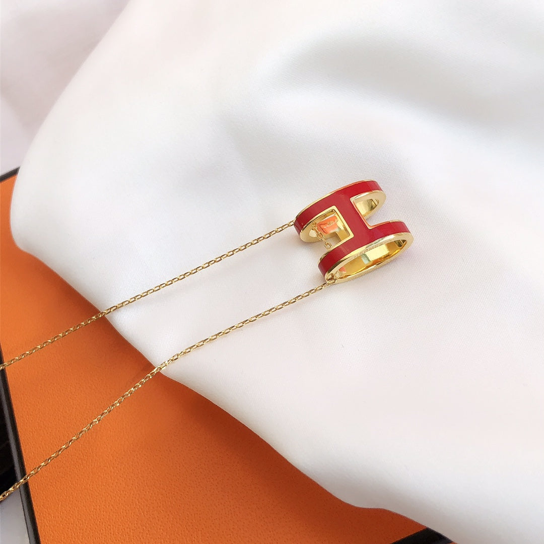 ⭐Miroze HM CLIC RED ENAMEL GOLD NECKLACE