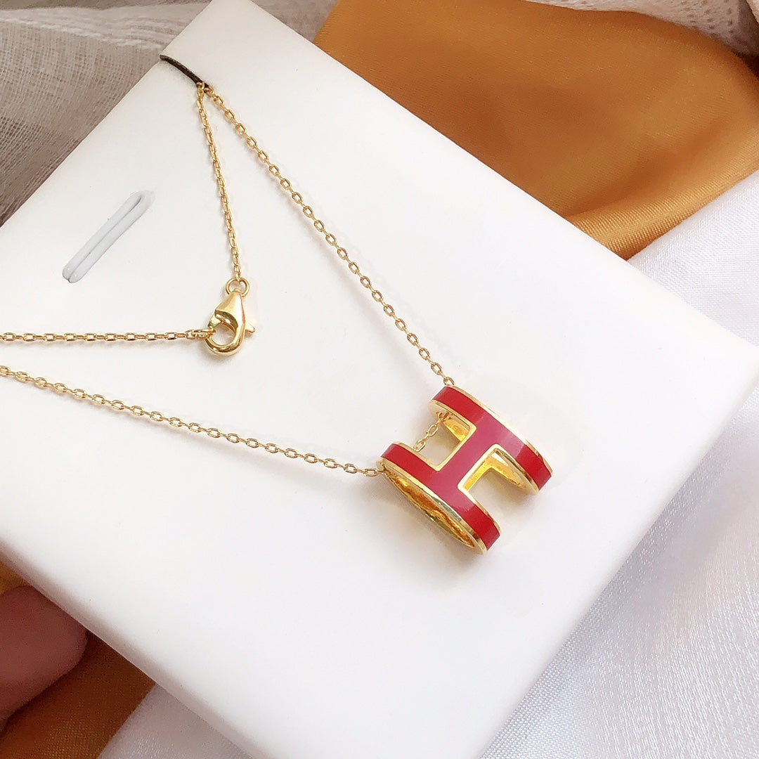 ⭐Miroze HM CLIC RED ENAMEL GOLD NECKLACE