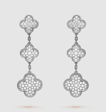 [⭐Miroze] CLOVER 3 MOTIF DIAMOND SILVER DROP EARRINGS