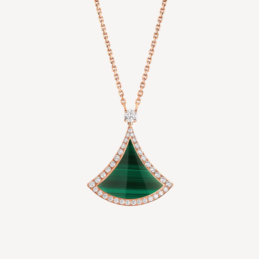 [⭐Miroze]DREAM MALACHITE DIAMOND PAVED PINK GOLD NECKLACE