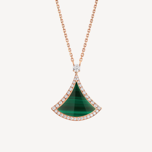 [⭐Miroze]DREAM MALACHITE DIAMOND PAVED PINK GOLD NECKLACE
