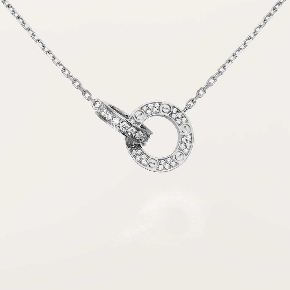 [⭐Miroze]LOVE 7.6MM NECKLACE ROSE GOLD AND SILVER  FULL DIAMOND