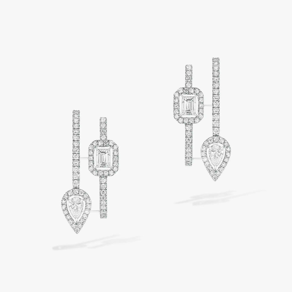 [⭐Miroze]CREOLES MY TWIN 2 RANGS SILVER DIAMOND EARRINGS