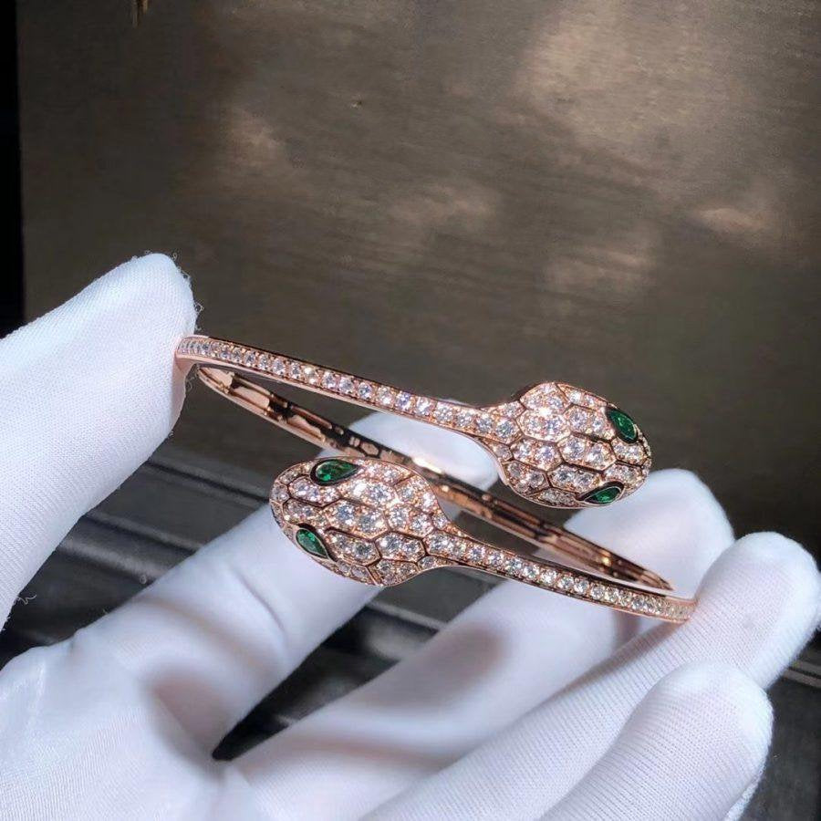 [⭐Veya]SERPENTI BRACELET PINK GOLD MALACHITE DIAMOND DOUBLE SNAKE
