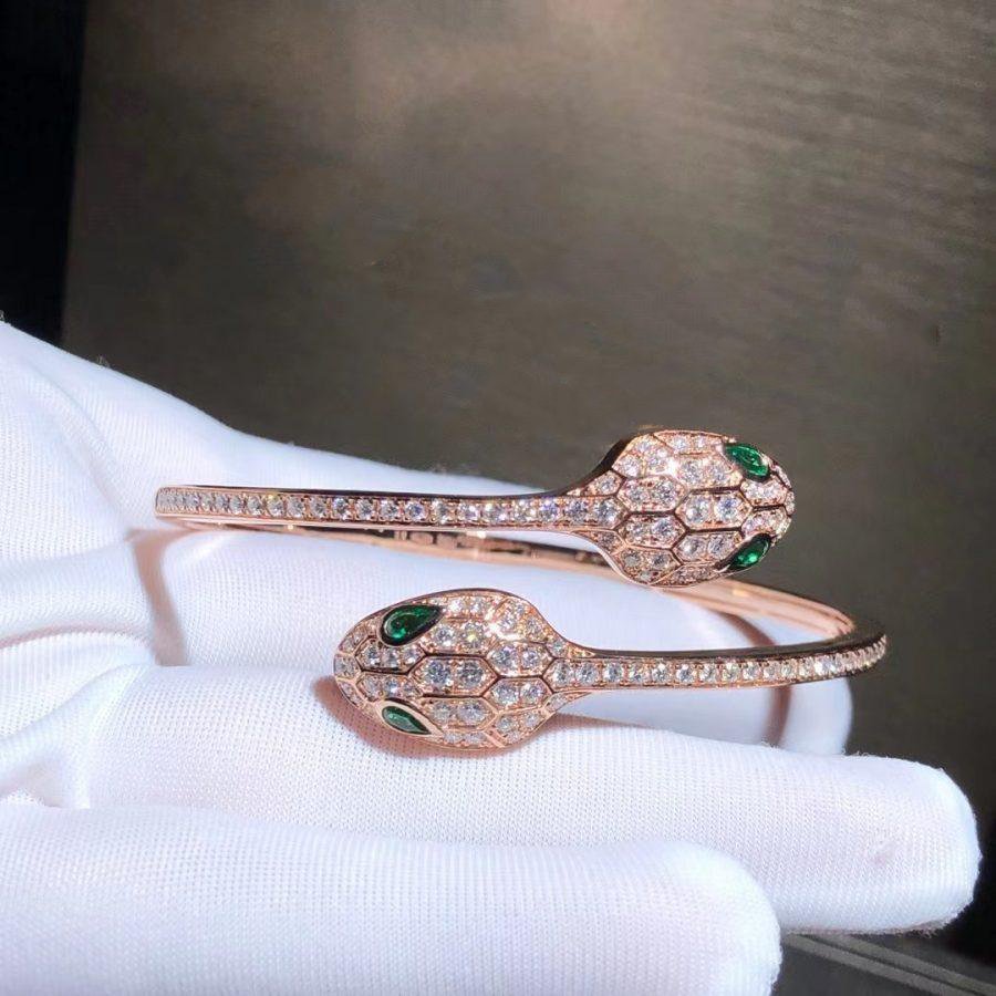 [⭐Veya]SERPENTI BRACELET PINK GOLD MALACHITE DIAMOND DOUBLE SNAKE