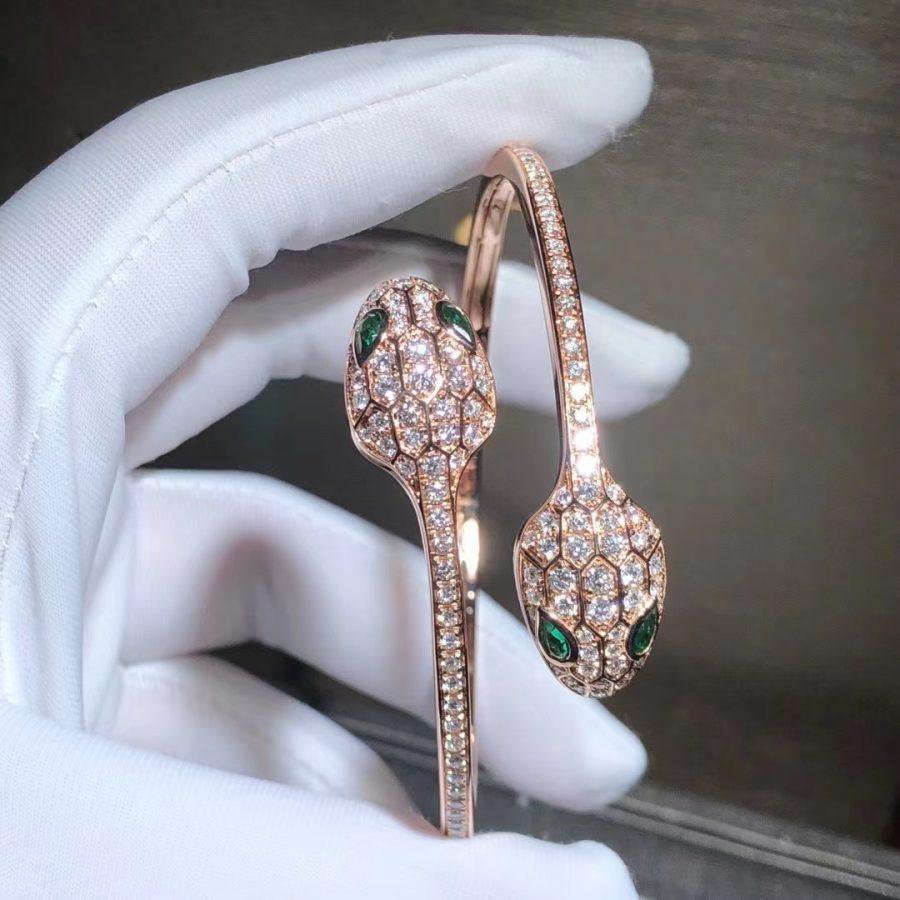 [⭐Veya]SERPENTI BRACELET PINK GOLD MALACHITE DIAMOND DOUBLE SNAKE