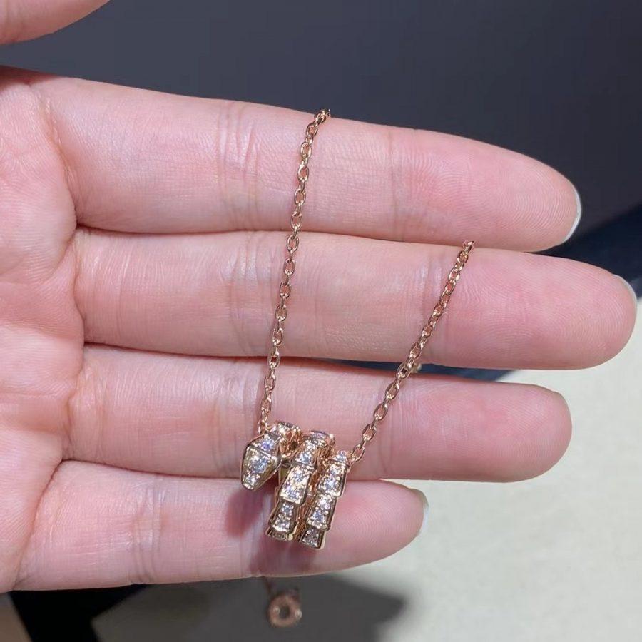 [⭐Miroze]SERPENTI PINK GOLD NECKLACE DOUBLE RING DIAMOND