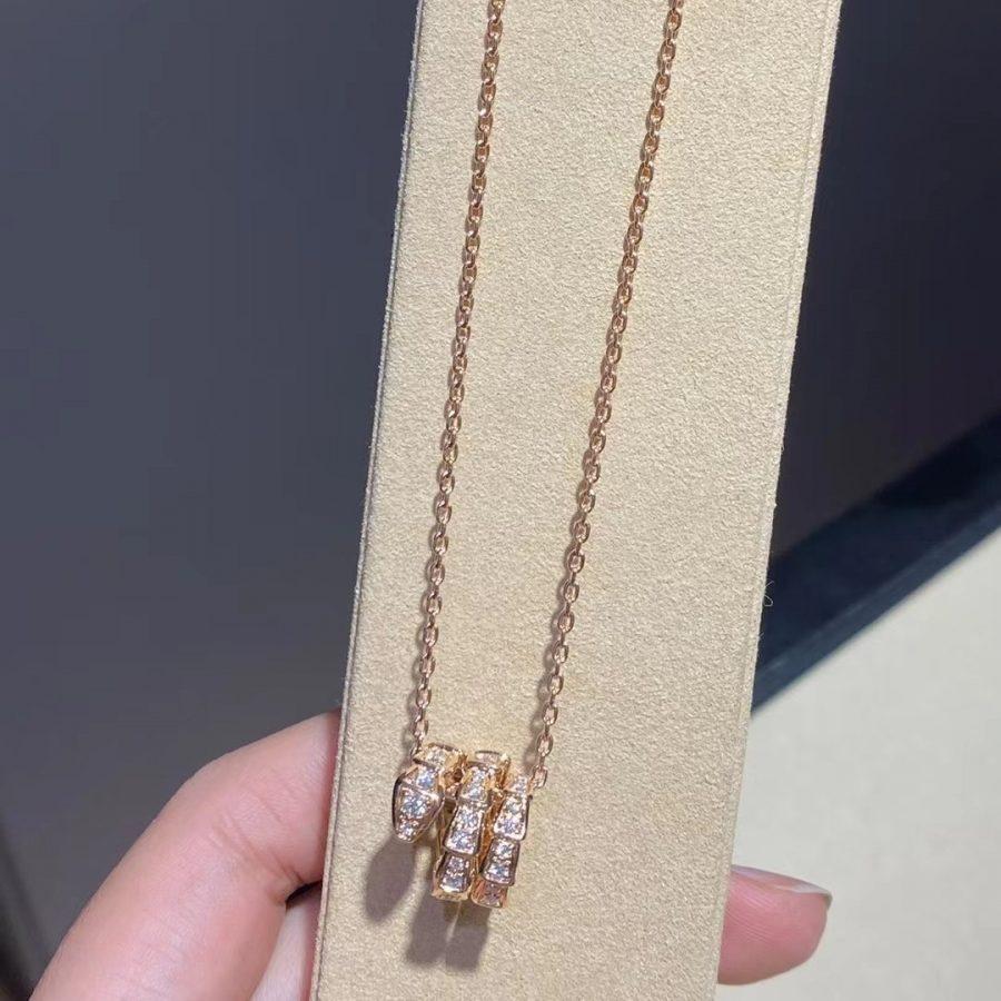 [⭐Miroze]SERPENTI PINK GOLD NECKLACE DOUBLE RING DIAMOND