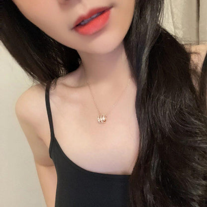 [⭐Miroze]SERPENTI PINK GOLD NECKLACE DOUBLE RING DIAMOND