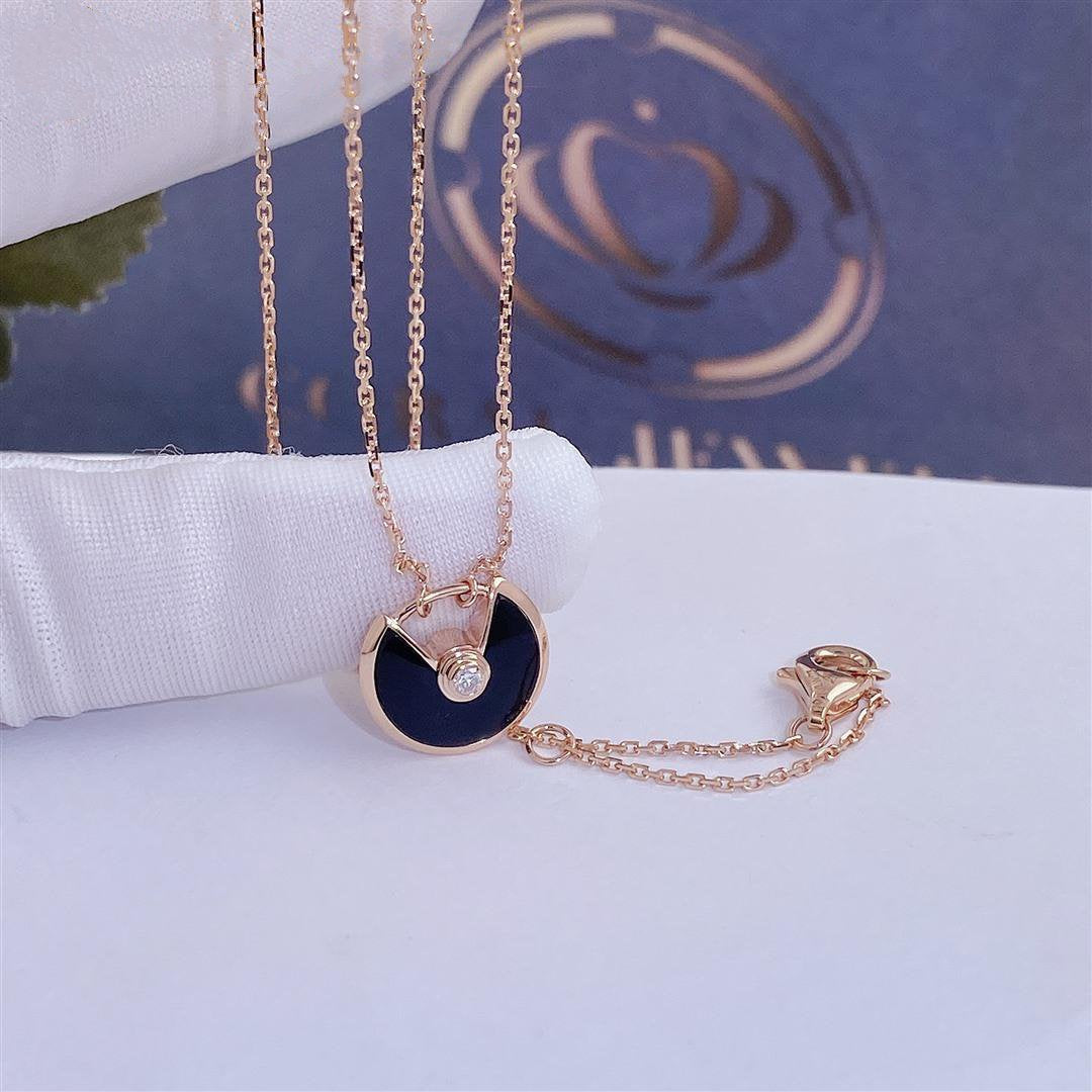 [⭐Miroze]AMULETTE ROSE GOLD ONYX NECKLACE