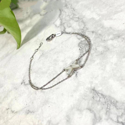 [⭐Miroze]JEUX BRACELET WHITE MOP SILVER 1 DIAMOND