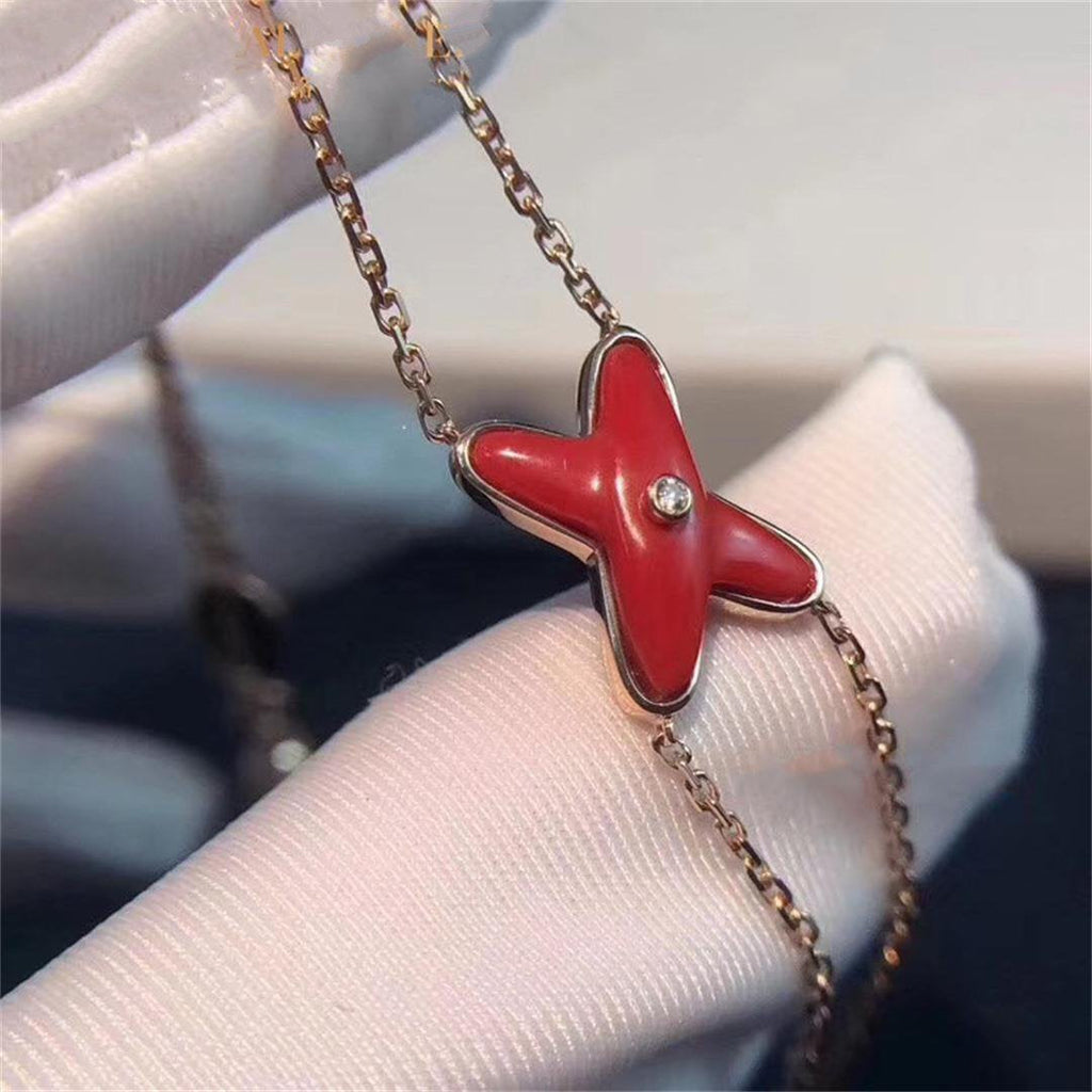 ⭐Miroze JEUX BRACELET CARNELIAN PINK GOLD 1 DIAMOND