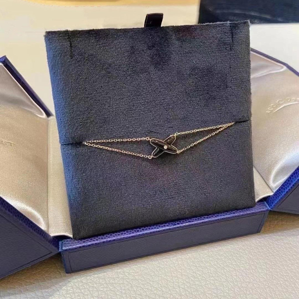 ⭐Miroze JEUX BRACELET ONYX PINK GOLD 1 DIAMOND