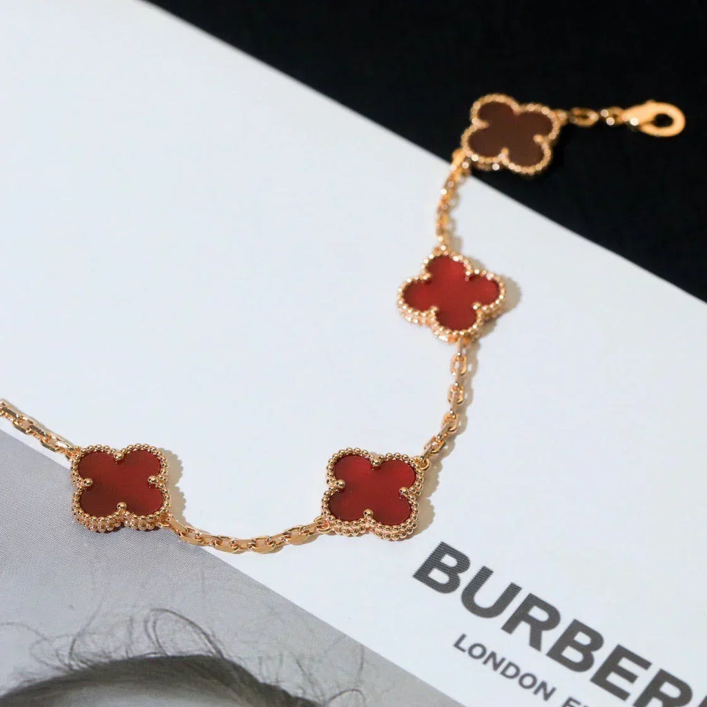 [⭐Miroze ]New  CLOVER 5 MOTIF RED CORNELIAN BRACELET COLLECTION