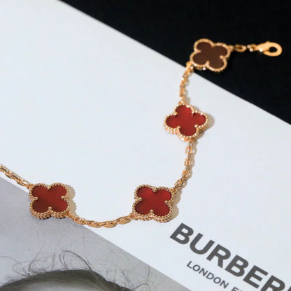 [⭐Miroze] CLOVER 5 MOTIF RED CORNELIAN BRACELET COLLECTION