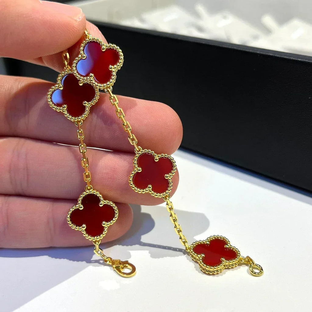 [⭐Miroze ]New  CLOVER 5 MOTIF RED CORNELIAN BRACELET COLLECTION