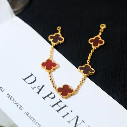 [⭐Miroze] CLOVER 5 MOTIF RED CORNELIAN BRACELET COLLECTION