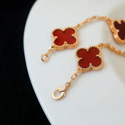 [⭐Miroze] CLOVER 5 MOTIF RED CORNELIAN BRACELET COLLECTION