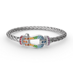⭐Miroze FORC LARGE HORSESHOE  COLORED DIAMOND BRACELET SILVER