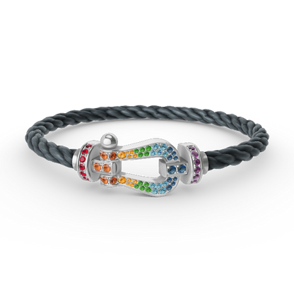 [⭐Miroze]FORC LARGE HORSESHOE  COLORED DIAMOND BRACELET SILVER
