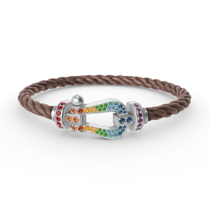 [⭐Miroze]FORC LARGE HORSESHOE  COLORED DIAMOND BRACELET SILVER
