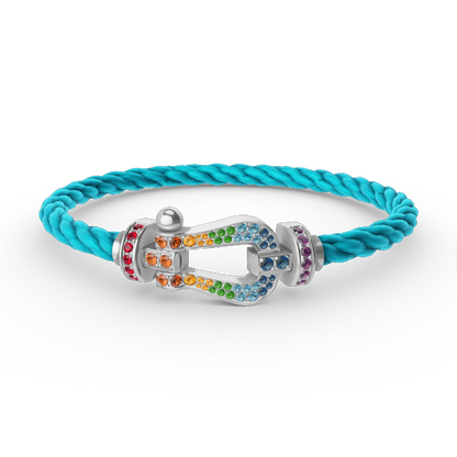 [⭐Miroze]FORC LARGE HORSESHOE  COLORED DIAMOND BRACELET SILVER
