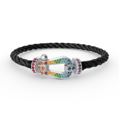 [⭐Miroze]FORC LARGE HORSESHOE  COLORED DIAMOND BRACELET SILVER