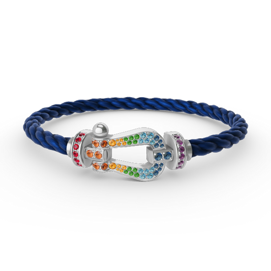 [⭐Miroze]FORC LARGE HORSESHOE  COLORED DIAMOND BRACELET SILVER