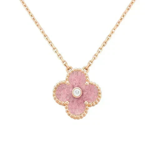 ⭐Miroze CLOVER 15MM DIAMOND RHODONITE NECKLACE