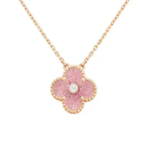 ⭐Miroze CLOVER 15MM DIAMOND RHODONITE NECKLACE