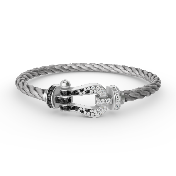 [⭐Miroze]FORCE LARGE HORSESHOE BLACK WHITE DIAMOND BRACELET SILVER