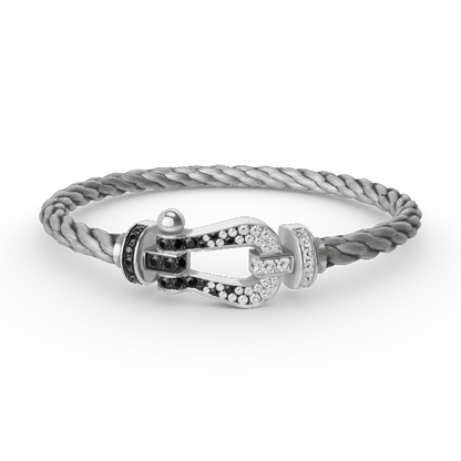 [⭐Miroze]FORCE LARGE HORSESHOE BLACK WHITE DIAMOND BRACELET SILVER