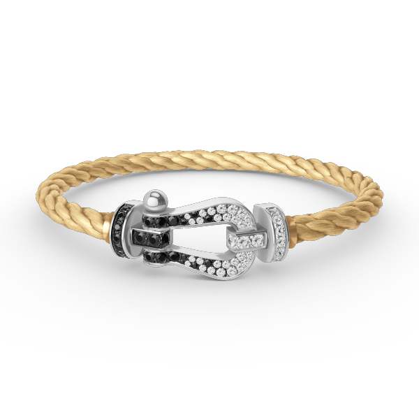 [⭐Miroze]FORCE LARGE HORSESHOE BLACK WHITE DIAMOND BRACELET SILVER