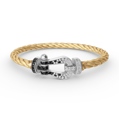 [⭐Miroze]FORCE LARGE HORSESHOE BLACK WHITE DIAMOND BRACELET SILVER