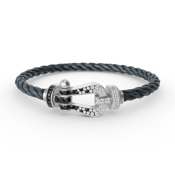 ⭐Miroze FORCE LARGE HORSESHOE BLACK WHITE DIAMOND BRACELET SILVER