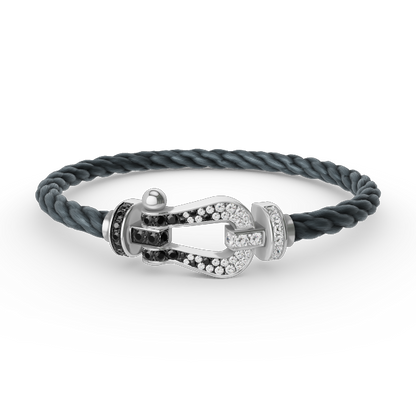 [⭐Miroze]FORCE LARGE HORSESHOE BLACK WHITE DIAMOND BRACELET SILVER