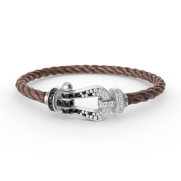 ⭐Miroze FORCE LARGE HORSESHOE BLACK WHITE DIAMOND BRACELET SILVER