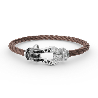 [⭐Miroze]FORCE LARGE HORSESHOE BLACK WHITE DIAMOND BRACELET SILVER