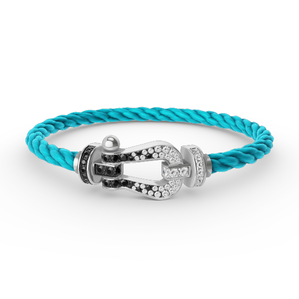 ⭐Miroze FORCE LARGE HORSESHOE BLACK WHITE DIAMOND BRACELET SILVER